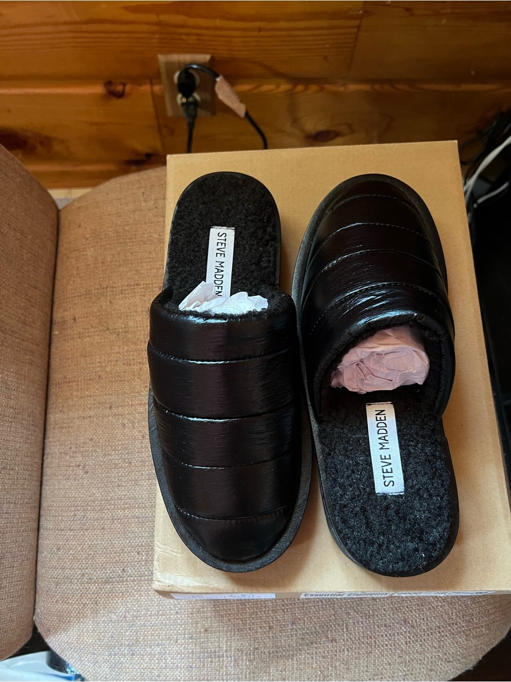 Steve Madden Black Quilted Slippers